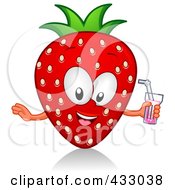 Poster, Art Print Of Strawberry Character Holding A Glass Of Juice