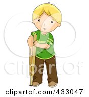 Royalty Free RF Clipart Illustration Of A Sad Blond Boy Using A Crutch