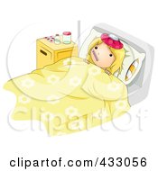 Poster, Art Print Of Sick Girl Taking Her Temperature In Bed