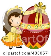 Royalty Free RF Clipart Illustration Of A Girl With A Giant Red Easter Egg