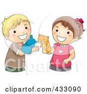 Boy And Girl Playing With Animal Puppets