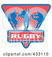Royalty Free RF Clipart Illustration Of Rugby Players Passing Over A Red Triangle