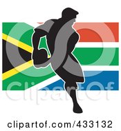Royalty Free RF Clipart Illustration Of A Rugby Man Passing Over A South Africa Flag