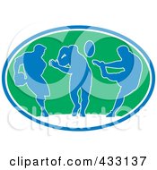Poster, Art Print Of Blue Silhouetted Rugby Players In A Green Oval