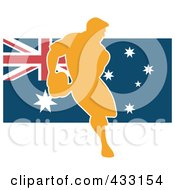 Poster, Art Print Of Rugby Player Passing Over An Australian Flag