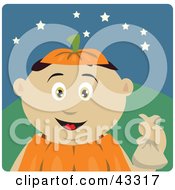 Poster, Art Print Of Mexican Boy Trick Or Treating On Halloween In A Pumpkin Costume
