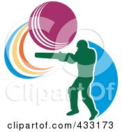 Royalty Free RF Clipart Illustration Of A Silhouetted Batsman Hitting A Ball 1