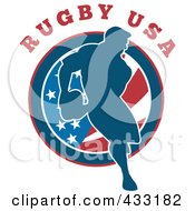 Poster, Art Print Of Rugby Man Passing Over A Round American Flag