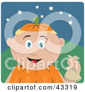 Poster, Art Print Of Caucasian Boy Trick Or Treating On Halloween In A Pumpkin Costume