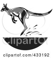 Poster, Art Print Of Retro Black And White Jumping Kangaroo