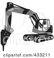 Royalty Free RF Clipart Illustration Of A Retro Black And White Excavator