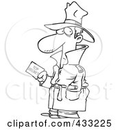 Royalty Free RF Clipart Illustration Of Coloring Page Line Art Of An Undercover Agent Carrying Top Secret Information