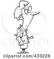 Royalty Free RF Clipart Illustration Of Coloring Page Line Art Of A Middle Aged Female Student