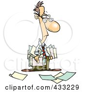 Depressed Cartoon Businessman Carrying And Dropping Documents