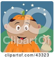 Poster, Art Print Of Hispanic Boy Trick Or Treating On Halloween In A Pumpkin Costume