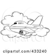 Poster, Art Print Of Coloring Page Line Art Of A Commercial Airliner Passing A Cloud In Flight