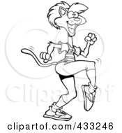 Royalty Free RF Clipart Illustration Of Coloring Page Line Art Of An Aerobic Cat Exercising