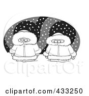 Poster, Art Print Of Coloring Page Line Art Of Two Alaskans In The Snow Over A Black Oval