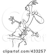 Royalty Free RF Clipart Illustration Of Coloring Page Line Art Of A Cartoon Businessman Standing On A Cliff And Looking Down