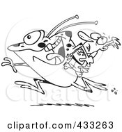 Royalty Free RF Clipart Illustration Of Coloring Page Line Art Of A Frog Like Monster Or Alien Abducting A Scared Man