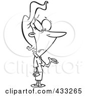 Royalty Free RF Clipart Illustration Of Coloring Page Line Art Of A Poor Woman Holding A Single Coin After Paying Taxes