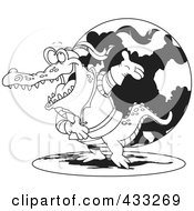 Royalty Free RF Clipart Illustration Of Coloring Page Line Art Of An Actor Crocodile Bowing