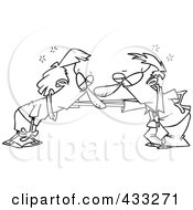 Royalty Free RF Clipart Illustration Of Coloring Page Line Art Of A Couple Catching Their Breath After A Fight