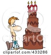 Hungry Cartoon Guy Drooling Over A 100 Birthday Cake