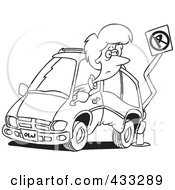 Coloring Page Line Art Of A Woman Backing Her Minivan Into A Pole