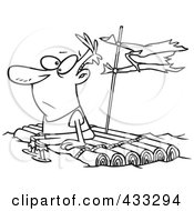 Coloring Page Line Art Of A Man Adrift On A Log Raft