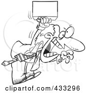Royalty Free RF Clipart Illustration Of Coloring Page Line Art Of An Aggressive Cartoon Businessman Jumping
