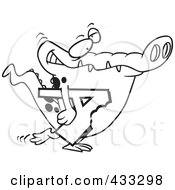 Royalty Free RF Clipart Illustration Of A Coloring Page Line Art Of An Alligator Carrying A Bitten Letter A