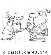 Poster, Art Print Of Coloring Page Line Art Of A Man Holding A Briefcase Open For His Boss As He Lights A Cigar With Cash