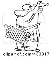 Poster, Art Print Of Coloring Page Line Art Of A Happy Cartoon Man Playing An Accordion