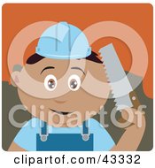 Poster, Art Print Of Latin American Construction Worker Boy Holding A Saw