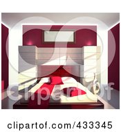 Poster, Art Print Of 3d Modern Bedroom Decorated In Red And White