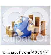 Poster, Art Print Of 3d Globe With Stacks Of Coins