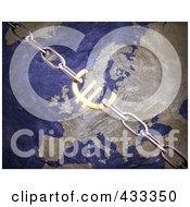Royalty Free RF Clipart Illustration Of A 3d Euro With Chains Over A Map by Mopic