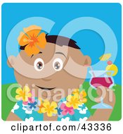 Poster, Art Print Of Hispanic Man In A Hawaiian Lei Drinking A Cocktail On Vacation