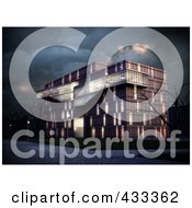 Poster, Art Print Of 3d Modern Office Building With Bare Trees On A Stormy Night