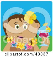 Clipart Illustration Of A Latin American Woman In A Hawaiian Lei Drinking A Cocktail On Vacation