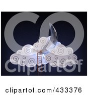 Poster, Art Print Of 3d Ladder Leading To A Crescent Moon And Clouds
