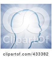 Poster, Art Print Of Outlined Blue Human Head In Profile Over Blue Rays