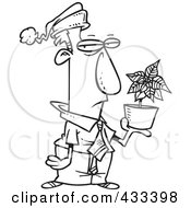 Poster, Art Print Of Coloring Page Line Art Of A Grumpy Employee Holding A Poinsettia Christmas Bonus