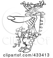 Royalty Free RF Clipart Illustration Of Coloring Page Line Art Of A Christmas Reindeer Decked Out In Lights by toonaday