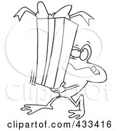 Royalty Free RF Clipart Illustration Of Coloring Page Line Art Of A Frog Carrying A Gift Box