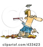 Poster, Art Print Of Grumpy Man Raking Autumn Leaves