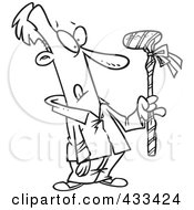 Royalty Free RF Clipart Illustration Of Coloring Page Line Art Of A Man Holding A Wrapped Golf Club