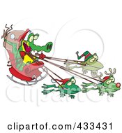 Poster, Art Print Of Crocodile Santa With Frog Reindeer