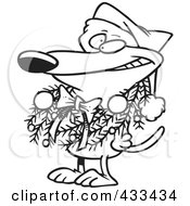 Poster, Art Print Of Coloring Page Line Art Of A Dog Wearing A Christmas Wreath